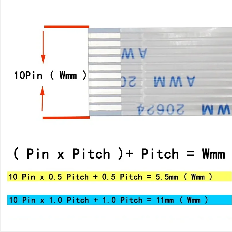 2PCS 1.0/0.5mm Pitch 500mm 1000mm  FFC FPC Flexible Flat Cable AWM 20624 80C 60V VW-1 Ribbon Wire 6/8/10/12/14/16/20/40/50/60Pin
