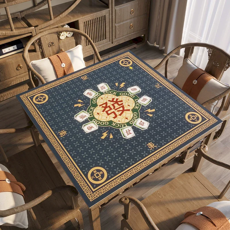 VIKAMA Mahjong Table Mat Anti Slip Rubber Backing Noise Reduction Waterproof Vintage Oriental Lucky Charms Art Home Decoration