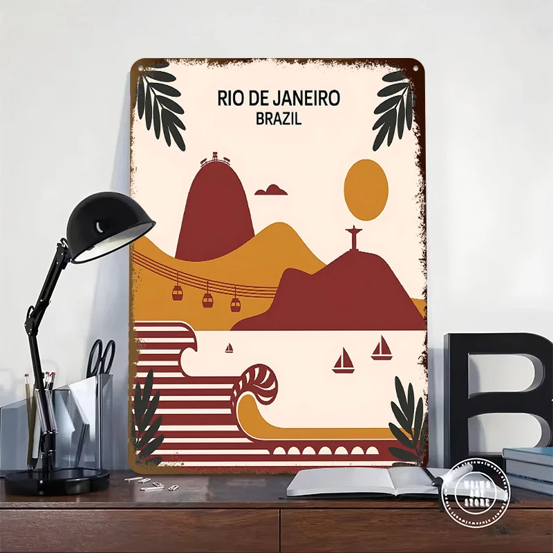 Rio De Janeiro Brazil Printing Poster Customized Retro Wall Art Vintage Metal Signs for Room House Home Decoration Ornaments