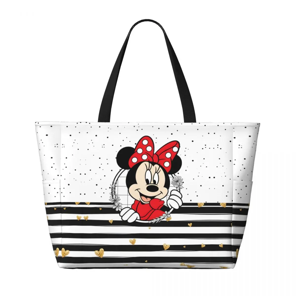 Custom Large Cute Minnie Mouse Tote Bag for Women Cartoon Mickey Shopping Shoulder Beach Gym Travel Bag