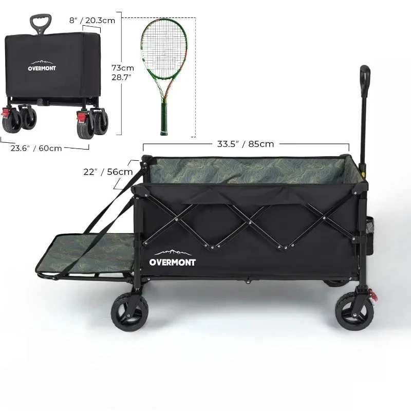

l 200L Foldable Wagon Cart - Extended Heavy Duty Collapsible Folding Utility Wagon with All-Terrain Big Wheels- 265lbs Support