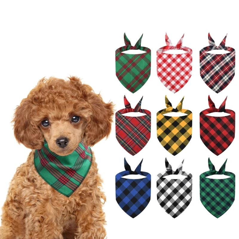 Reversible Dog Bandana Festival Costume, Dog Party Neck Scarf, Collar, Holiday Dress Up, Checkered Neckerchief, 2Pcs