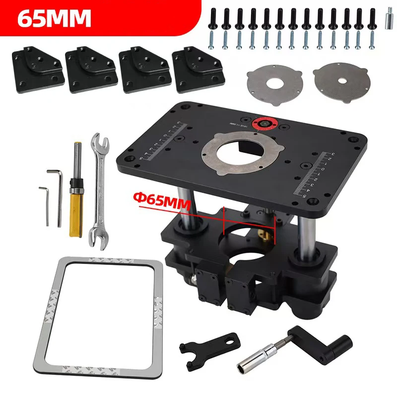 W-34 Precision Woodworking Router Lift Workbench Trimmer, Pengaturan Meja Router Kayu 65mm hingga 69mm dengan Pelat