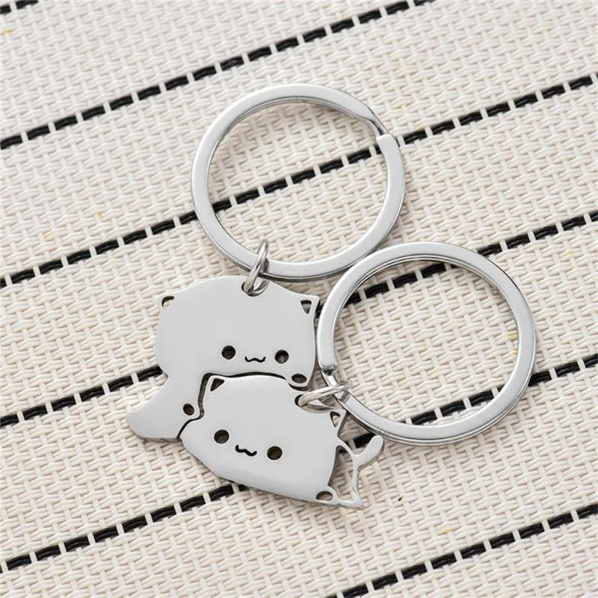 Cute Cartoon Cat Keychain Couple Lovers Stainless Steel Matching Keyring Lovely Pendant Key Chain Valentine\'s Day Gift Jewelry