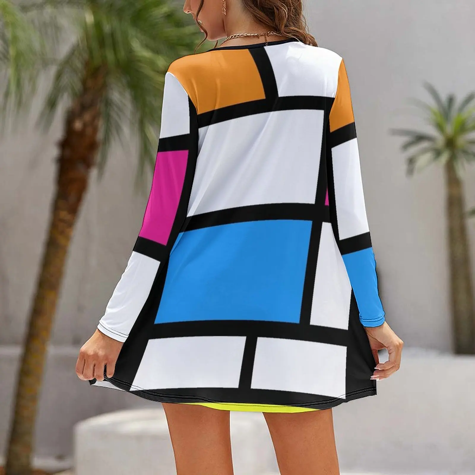 Swingende 60S Mondrian Mod Lange Mouw Losse Jurk Vrouw 'S Avondjurk Feest Nacht Vrouwen Jurken Zomer