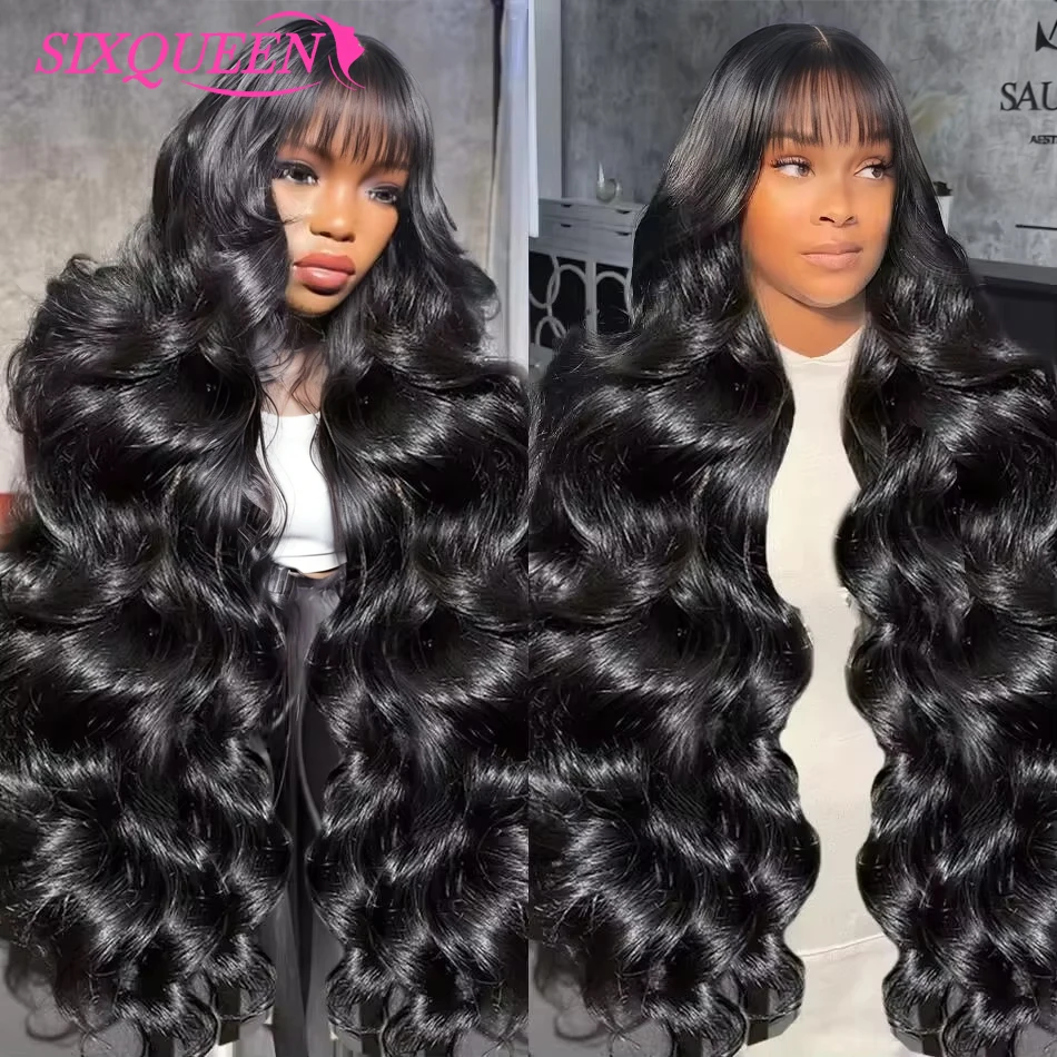 

SIXQUEEN Парик объемной волны с челкой Парик из 100% человеческих волос без клея Полностью машинного производства 3X1 Бесклеевой парик с челкой Парик объемной волны