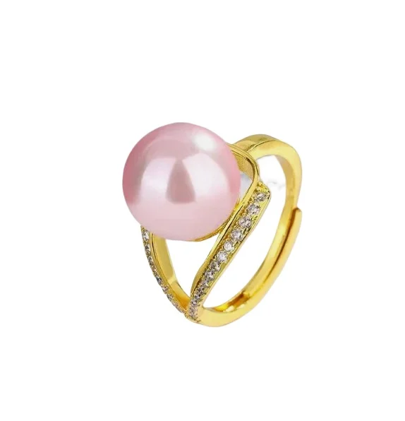 

Rare 10-11mm South Sea Genuine Pink Round Pearl Ring Adjustable Size