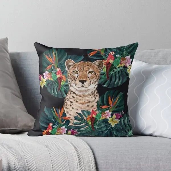 Cheetah In Tropical Garden Night  Printing Throw Pillow Cover Case Decor Cushion Wedding Comfort Pillows not include One Side