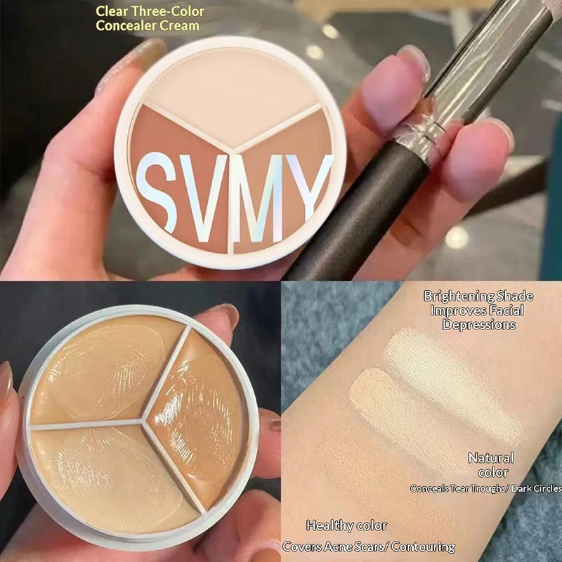 1Pc SVMY 3 Color Concealer - Natural Makeup Waterproof Long Lasting Face Concealer for Dark Circles, Spots, Blemishes