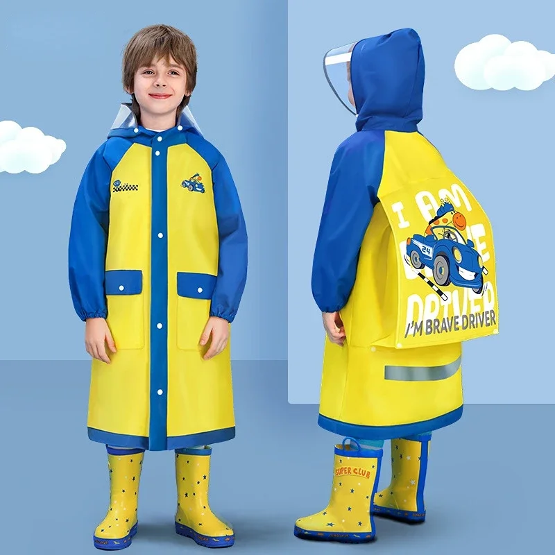 

Cartoon Kids Raincoat for Boy New Waterproof Full-body Primary School Children's Rain Coat with Schoolbag Poncho Rain Jacket