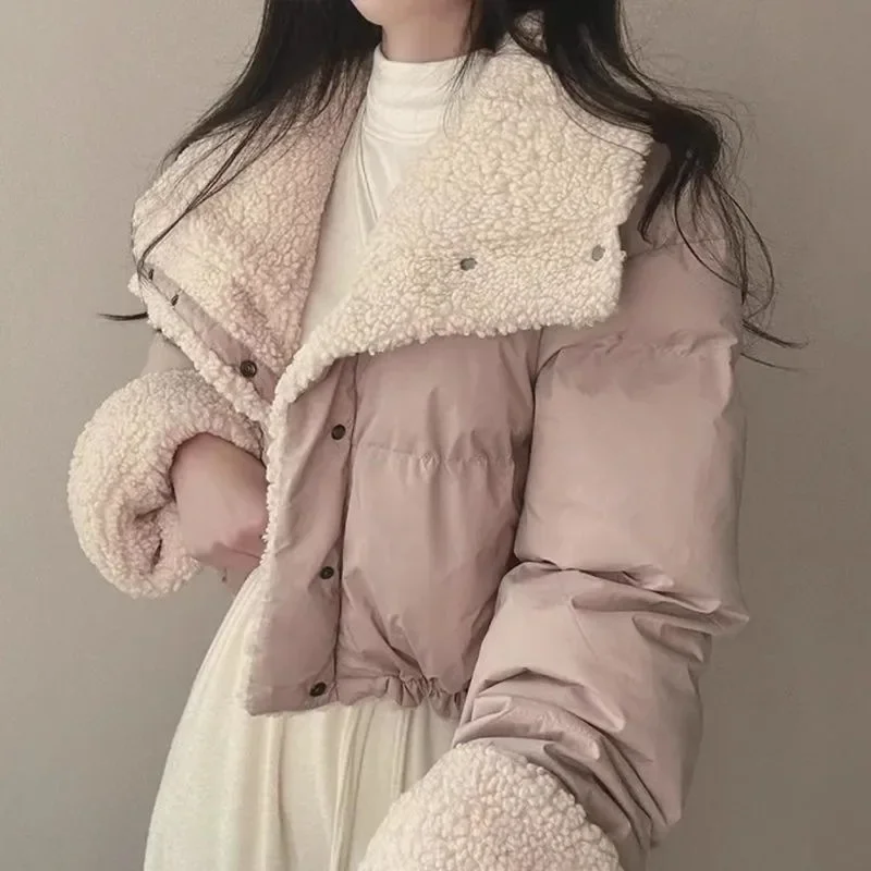 سترة شتوية نسائية عصرية، معطف قطني متعدد الاستخدامات مبطن بالفرو، بأكمام طويلة وياقة، قصير ودافئ وسميك، تصميم عتيق جديد ومريح