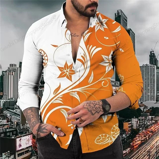 

Men's Long Sleeve Business Shirt 3d Flower Pattern Print Hawaiian Shirt Men Women Fashion Plus Size Blouse New Camisa Breathable