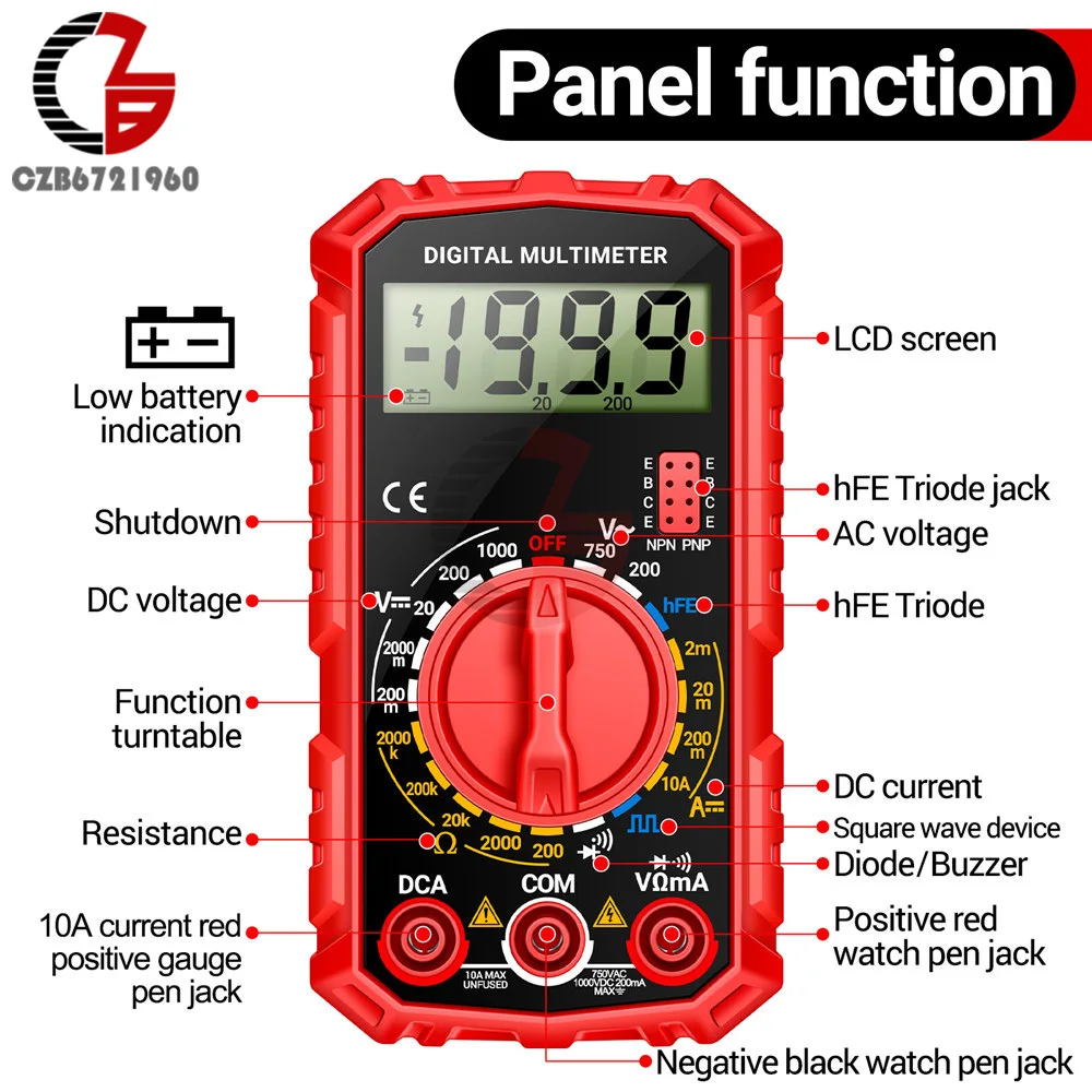 1999 Counts LED Digital Multimeter AC/DC Voltage Current Tester Volt Ohm Multimetro Tester Meter Electrician Inspection Tools