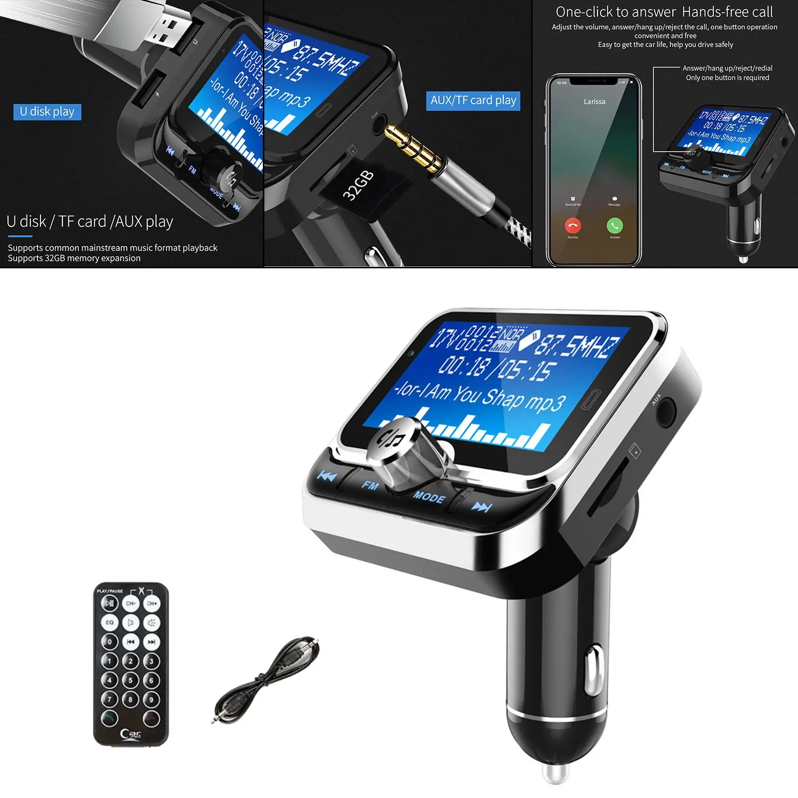 

Bluetooth FM Transmitter Car Charger with Remote Control MP3 Player USB