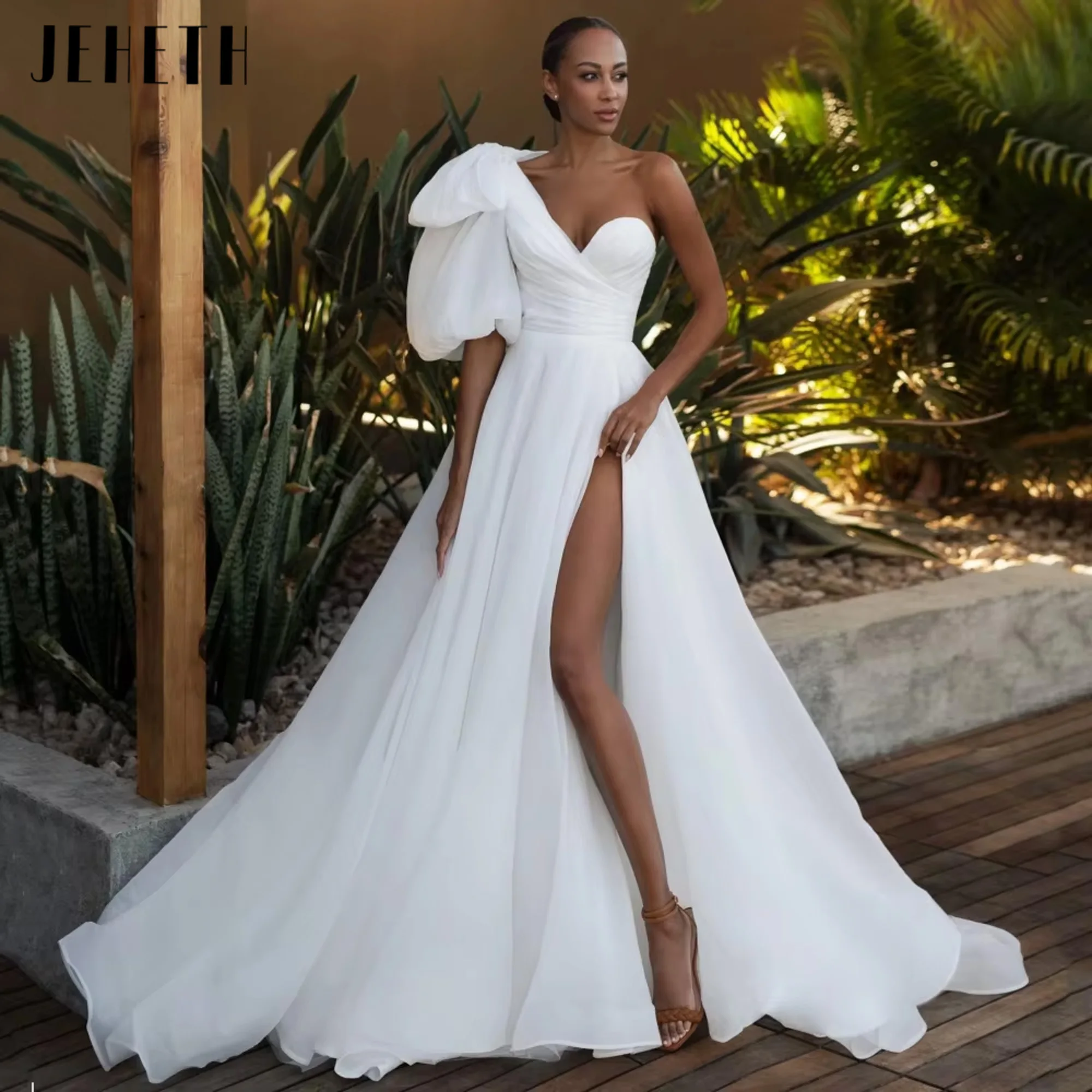 

JEHETH Elegant Wedding Dresses Sweetheart One Shoulder Bride Dress Bow A Line High Split Gowns 2025 Vestidos De Novia Customized
