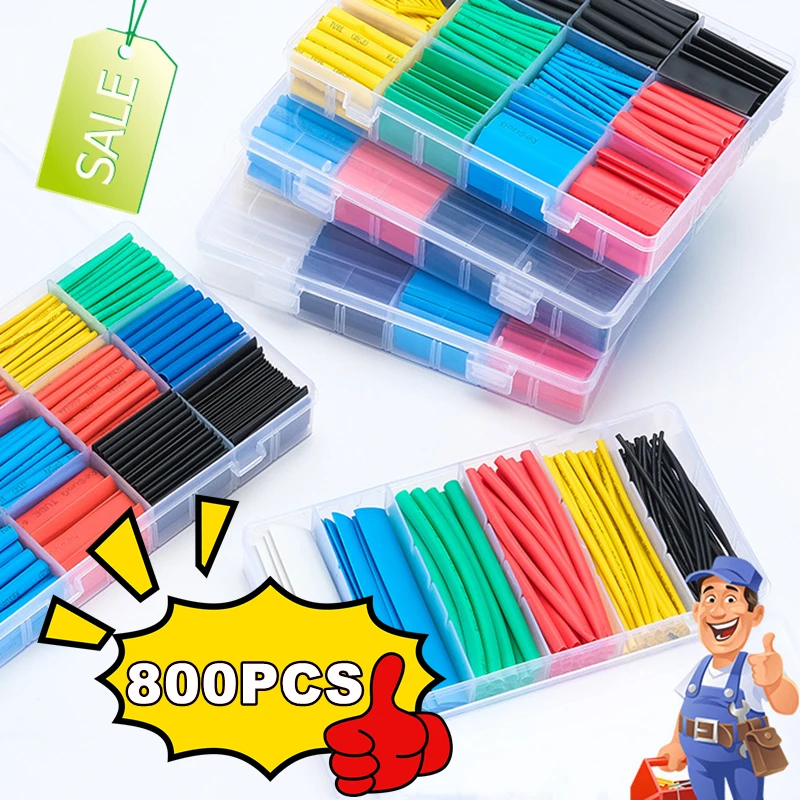 New 800-127PCS Insulated Heat Shrink Tubing Colorful Heat Shrinkable Tubing Boxed DIY Kit Heat Shrinkable Waterproof Tubing Sets