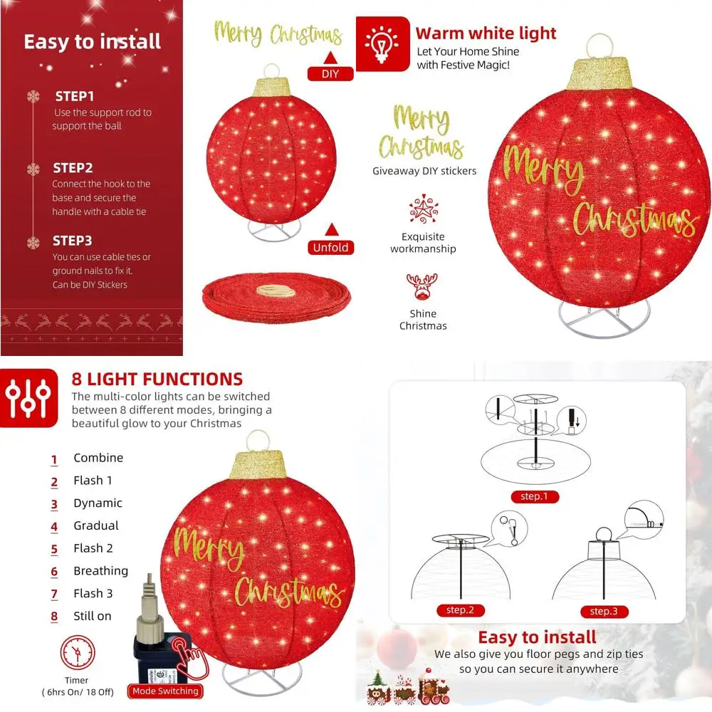 مجموعة زينة عيد الميلاد الخارجية المضيئة مع 290 مصباح LED، 8 أوضاع، لديكور الفناء - أحمر/أخضر/ذهبي #1