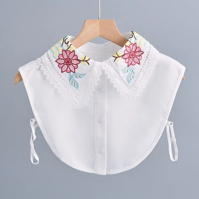 

Women Embroidery Floral Shirt Fake Collar Shirt Detachable Lapel Necklace Shirt False Collar Blouse Half Shirt Tops Fuax Cols