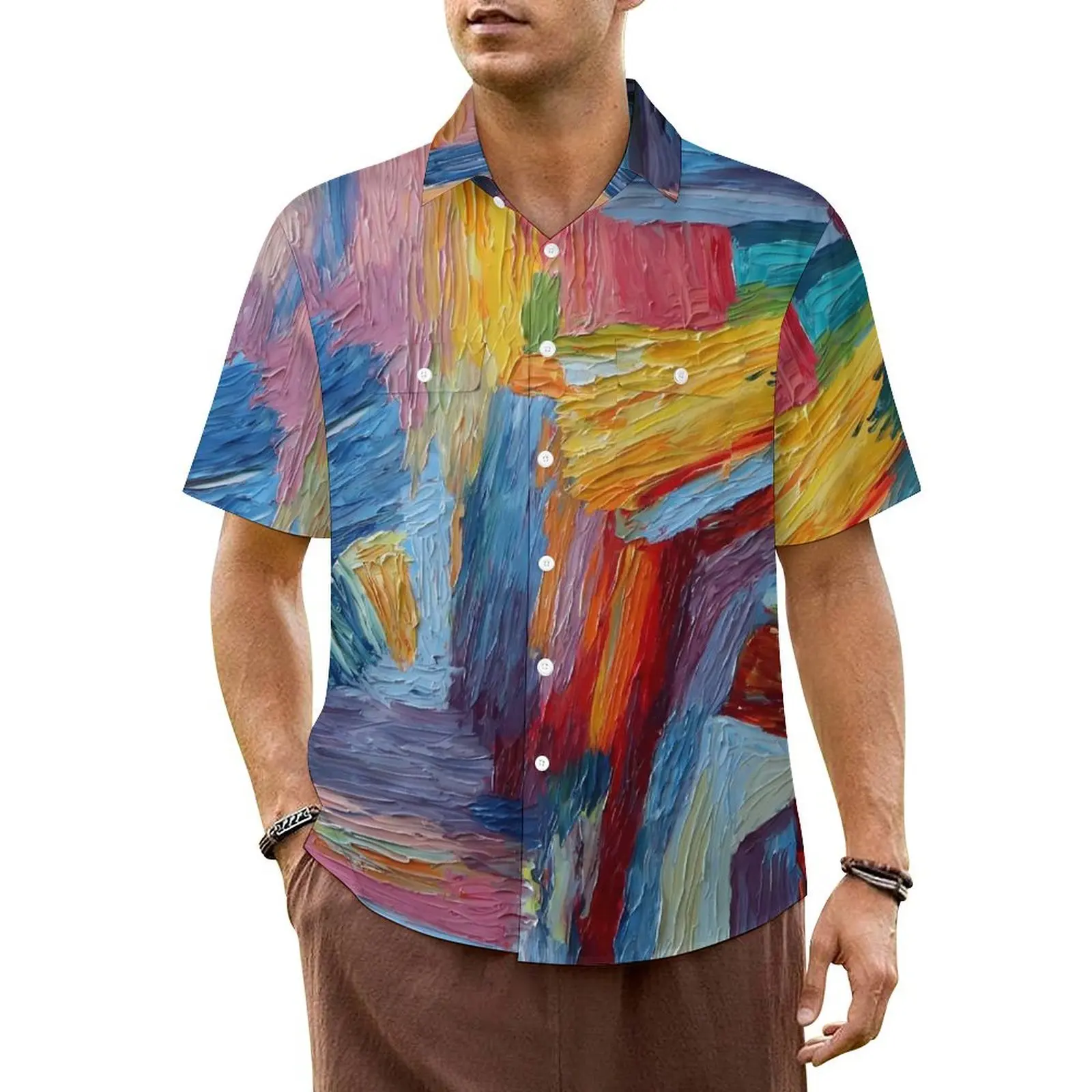 

Paint Brush Hawaii Shirt For Men Vacation Colorful Print Casual Shirts Short Sleeve Stylish Custom Elegant Plus Size Blouses