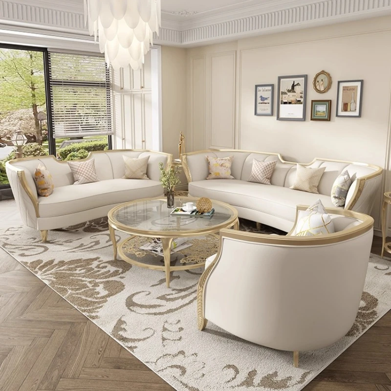 

Диван из массива дерева, французский светлый роскошный диван для гостиной, простой изогнутый диван, диван Meike Adela, кремовый стиль