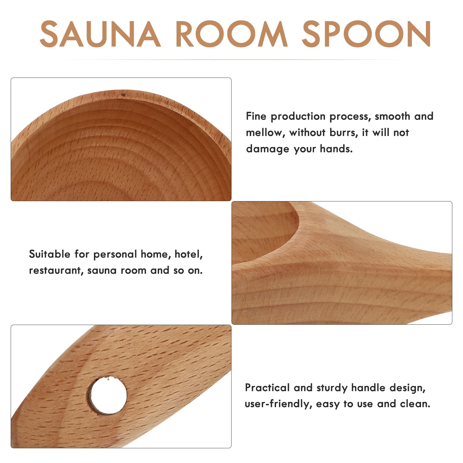 خشب متين ملعقة استحمام خشب الزان الطبيعي غرفة ساونا مغرفة متعددة الأغراض المطبخ المياه مغرفة المنزل حساء مغرفة أدوات المائدة الخشبية #1