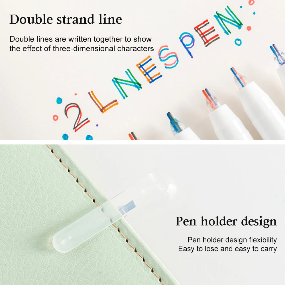 6pcs Double Line Marker Pen 3D Art Comics Diy Student Bicolor Diary Notebook Drawing Painting Markers School Office Stationery