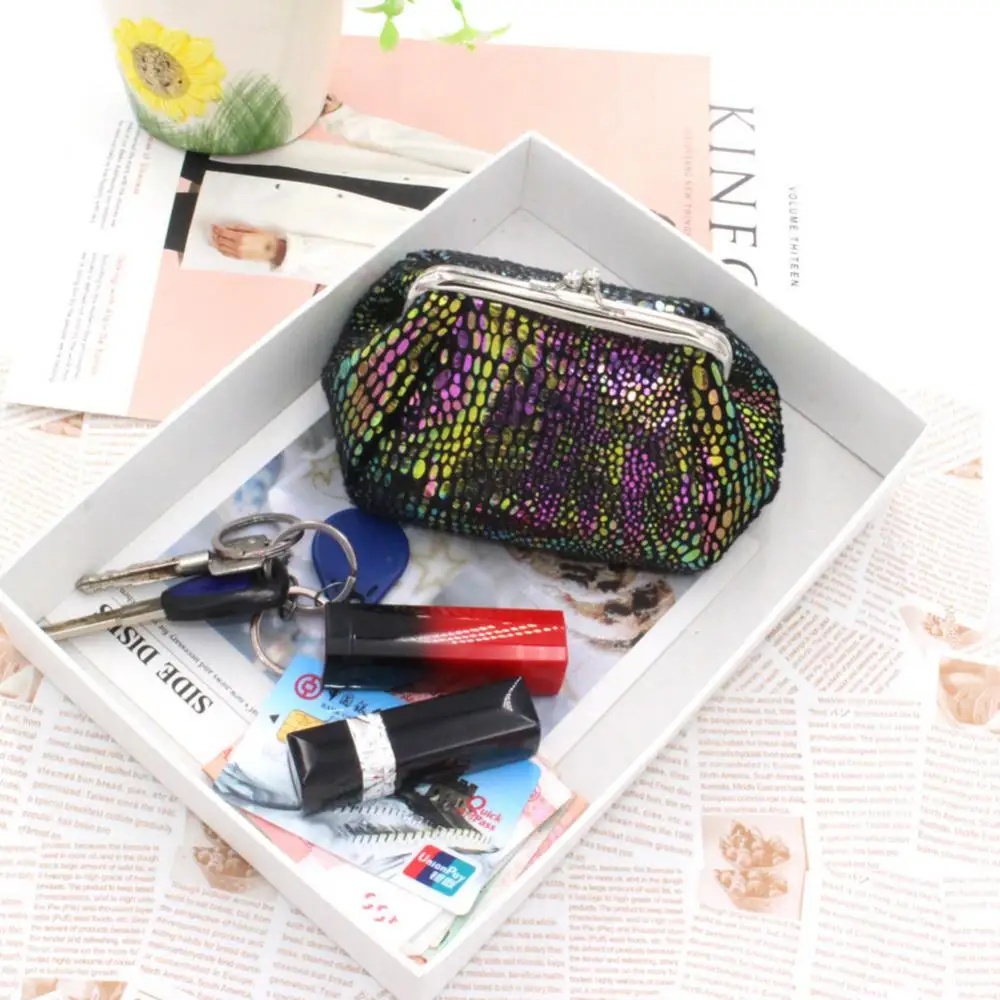 Makeup Bag Girls Handbag Women Laser Kiss Lock Round Wallet Clutch Pouch Coin Cash Card Holder Purse Storage Organize Handbag