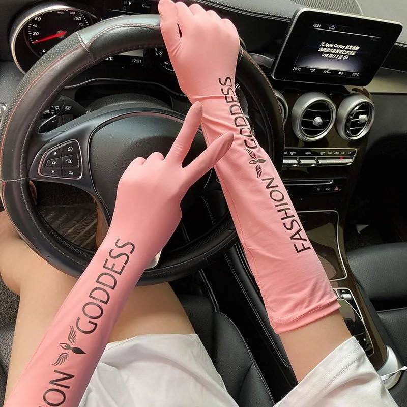 Dopamina Color brillante dedo mangas de hielo mujeres verano resistente a los rayos UV guantes finos brazo mangas protectoras solares conducción cinco dedos