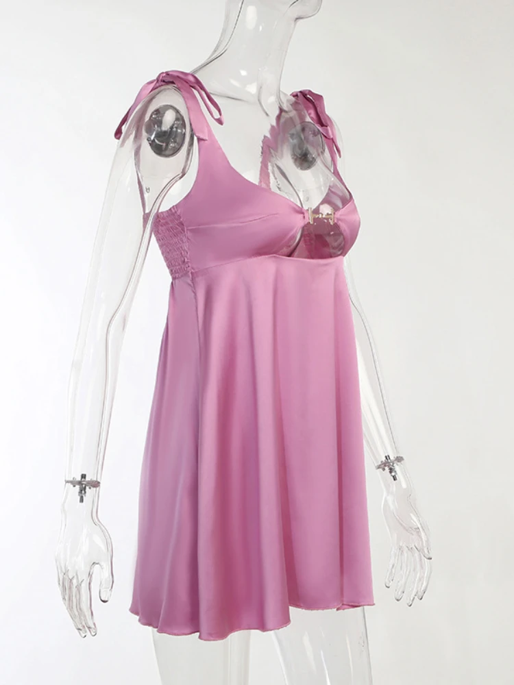 Damen-Minirock aus Satin mit niedrigem Schnitt, Sommer, einfarbig, Schnürung, elegantes, enges Kleid, hohler Rock, sexy Modetrend, High Street Y2K