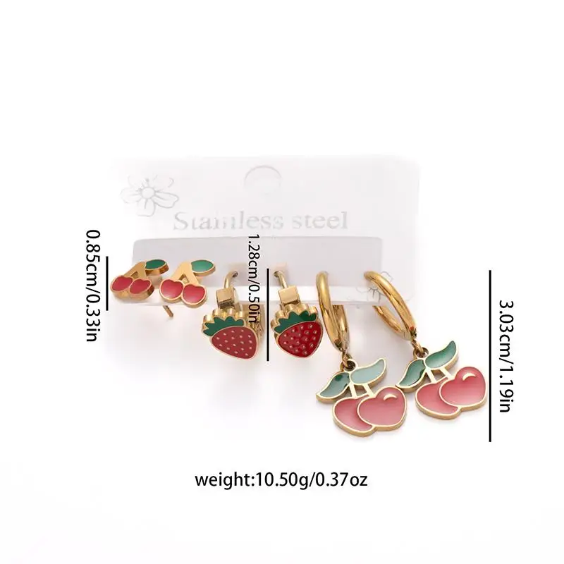 ANENJERY 316L الفولاذ المقاوم للصدأ الكرز الفراولة قلادة هوب أقراط للنساء الحلو موضة مجوهرات صيفية هدايا بالجملة #6