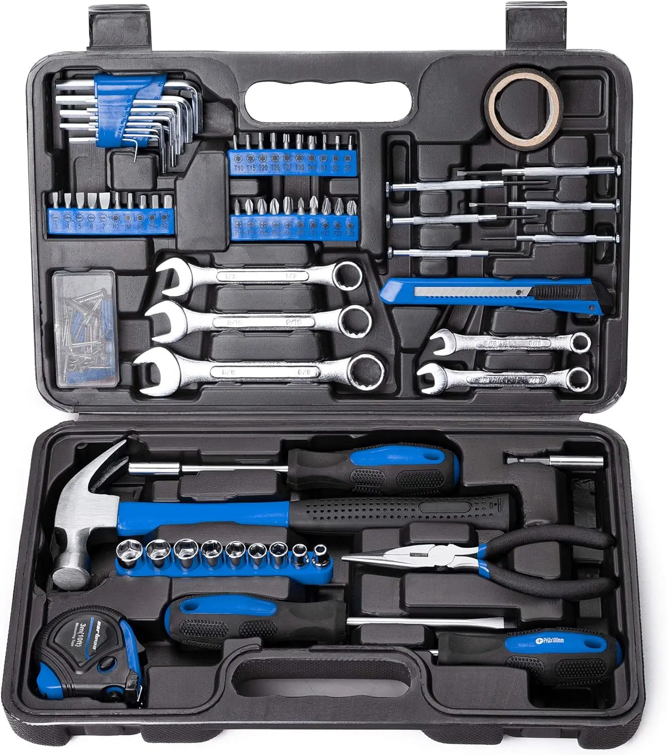 CARTMAN 148Piece Tool Set General Household Hand Tool Kit with Plastic Toolbox Storage Case Blue