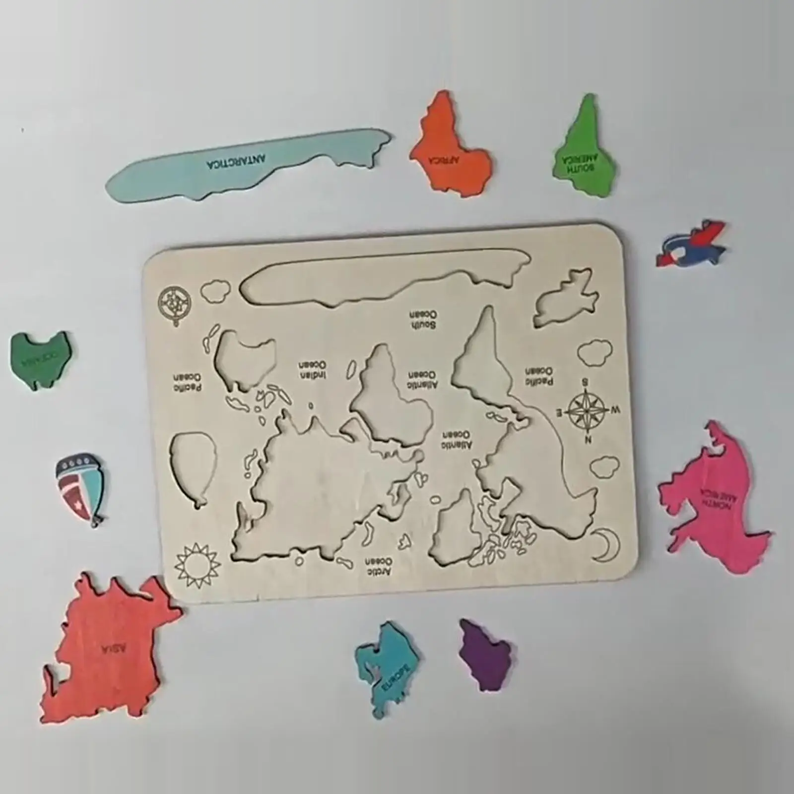 나무 퍼즐 어린이 교육용 지리 게임 나무 7 대륙 퍼즐 유치원 학습 장난감 유아용 4세 이상