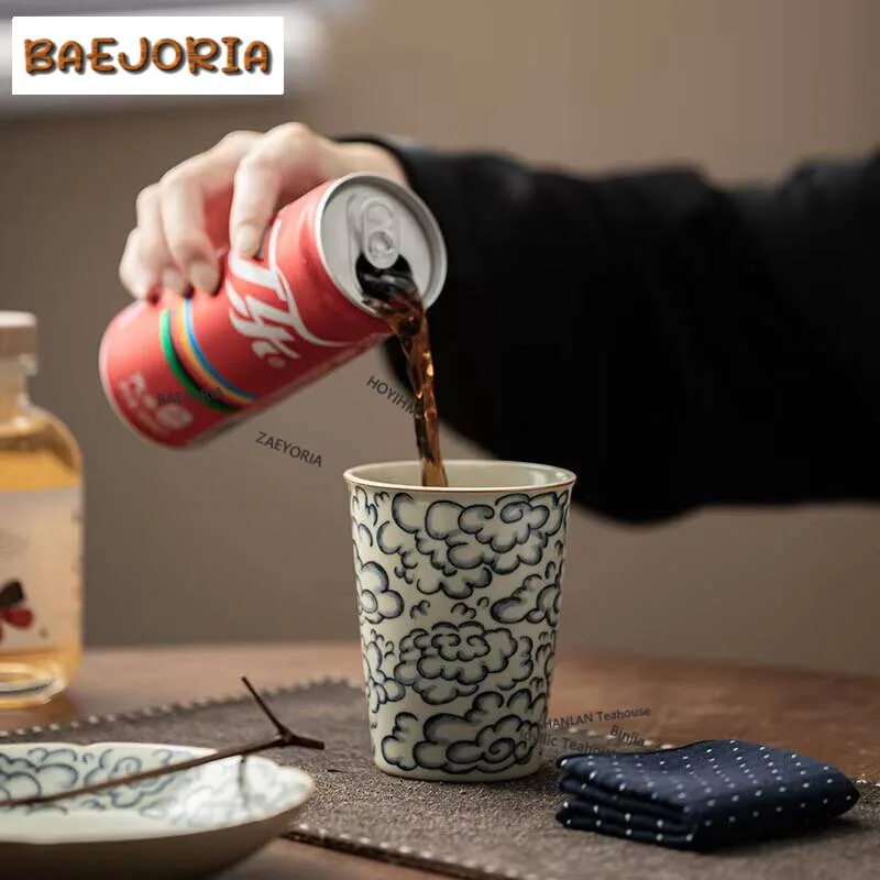 230ml Antique Ru Kiln Auspicious Cloud Cola Cup Large Capacity Master Tea Cup Brewing Tea Personal Mug Household Drinkware Gifts