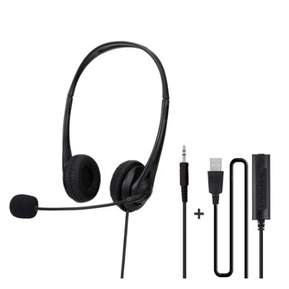 3.5mm Wired Computer USB Headphones Headset with Microphone Telephone Operator Earphone Noise Canceling