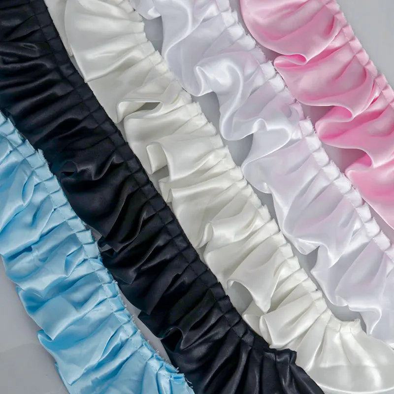 5 Yards 5cm wide Pink White Wrinkle lace handmade DIY ruffle edge skirt hem Lace Trim
