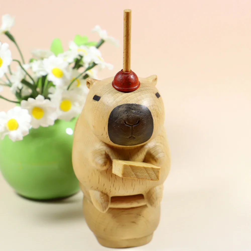 Solid Wood Capybara Magnetic Figurine Wooden Toilet Statue Cute Wood Carving Emotional Stability Home Decor Ornament Gift
