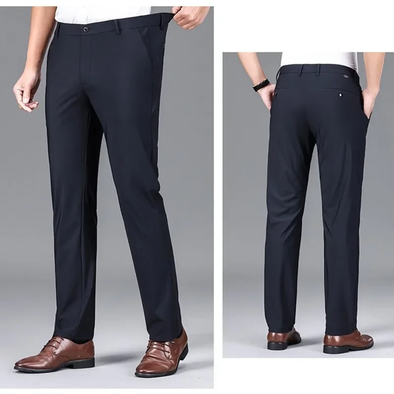 Fleece Suit Pants Mens Business Office Plus Size 40 42 Stretched Winter Warm Male Thick Elastic Work Straight Formal  Trousers