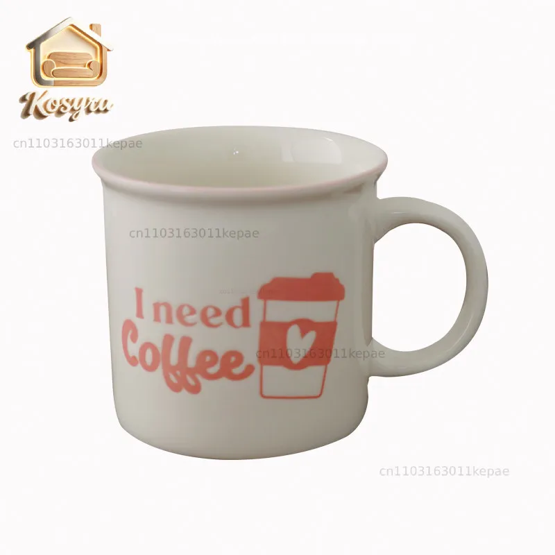 I like to drink coffee, export pink large-capacity English letter ceramic mugs, water cups, coffee cups, couple cups.