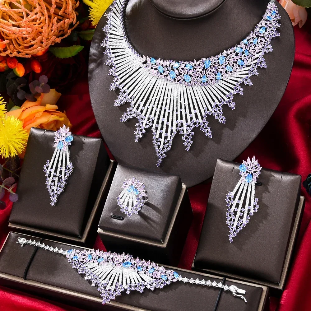 

Kellybola High Quality Luxury Gorgeous 4PCS Necklace Earrings Bracelet Ring For Women Party Lady Bridal Wedding Jewelry Sets