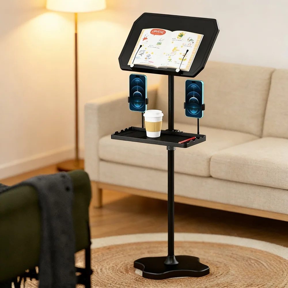 

Новая складная портативная подставка для музыки и чтения, регулируемая по высоте, с отсеком для хранения и держателем для телефона