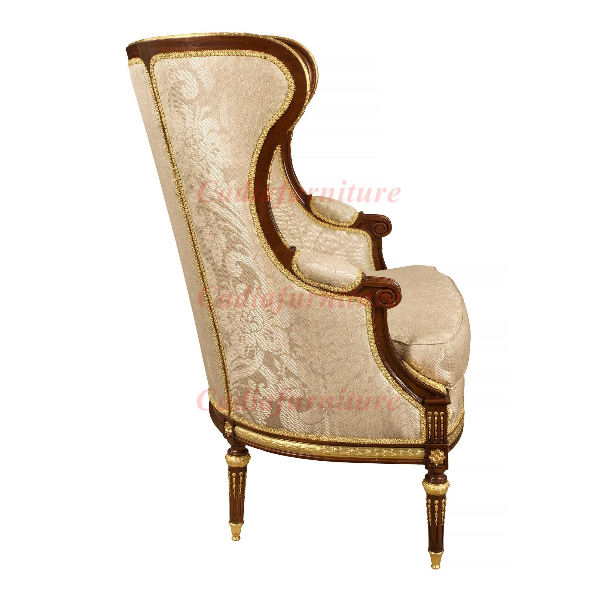 French Design Livingroom Furniture High Back Cushion Seat Fabric Velvet Accent Chairs Solid Wood Structure Sofa Chairs