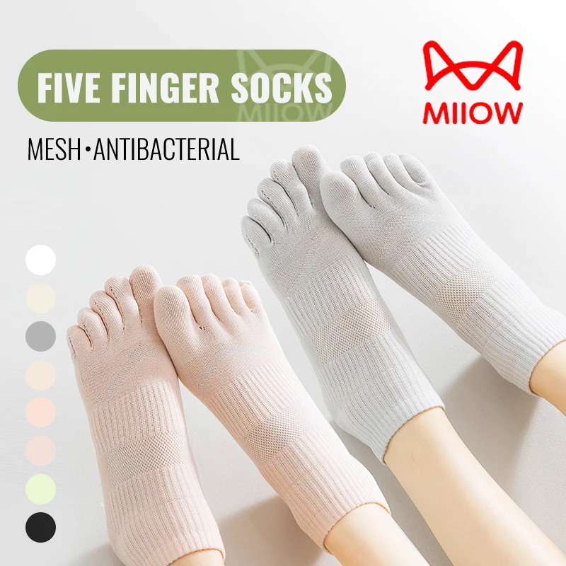 MiiOW Women Five Finger Socks Yoga Fitness Pilates Sock Breathable Mesh Deodorant Antibacterial Split Toe Sock Cotton Sport Sock