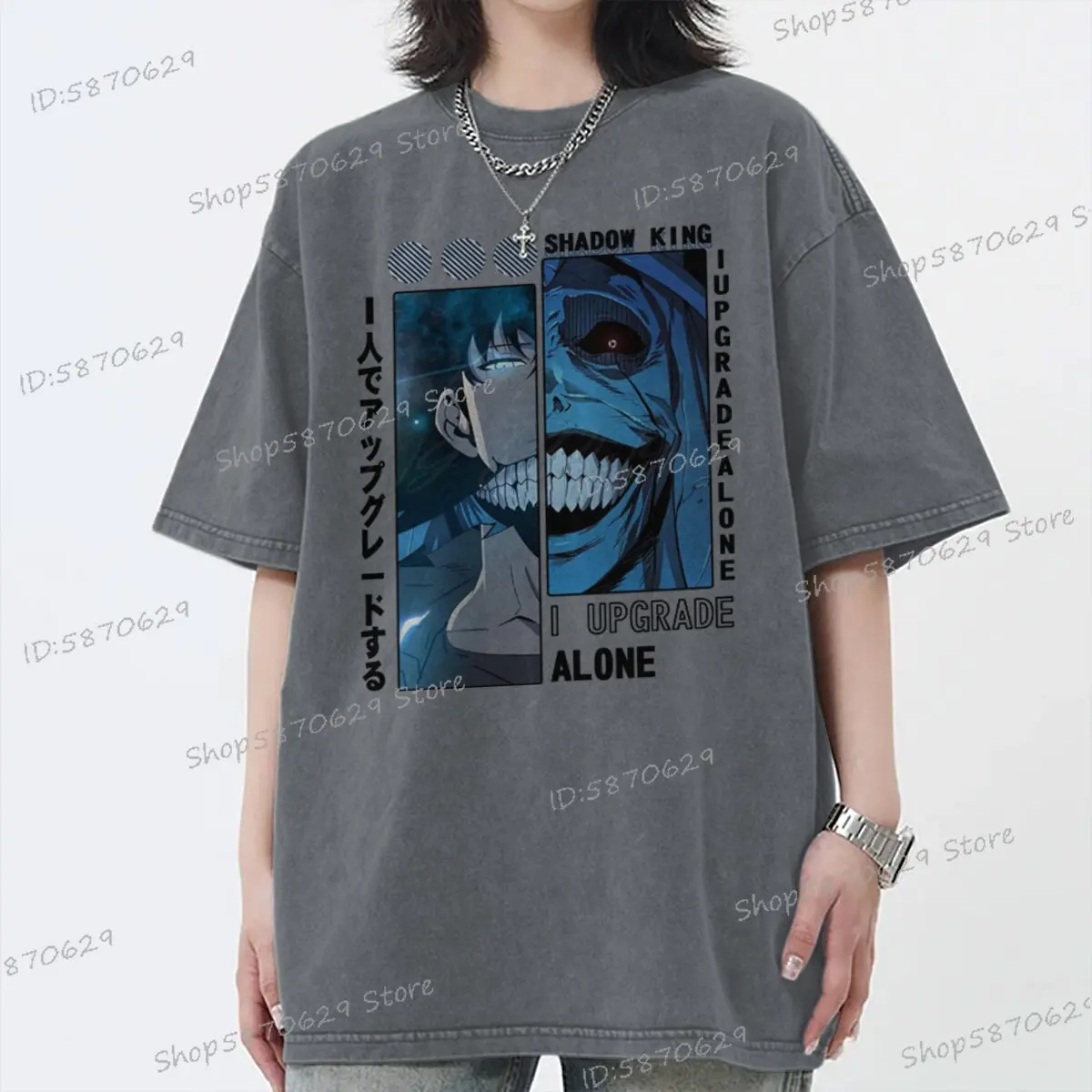 تي شيرت رجالي حار أنيمي سولو التسوية قميص سونغ جينوو الظل العاهل المحملة القطن غسلها قميص سولو التسوية أنيمي المشجعين التي شيرت