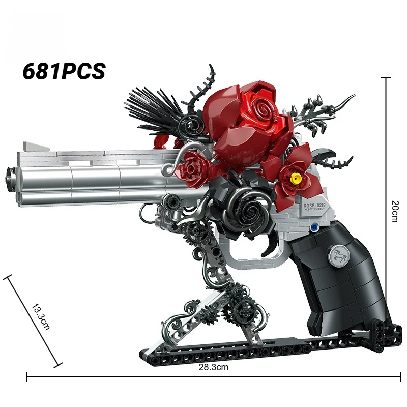 

Rose Revolver Pistol MOC Military Red Petal Gun DIY Pistol Model Set Building Blocks Toy Valentine's Day Gift