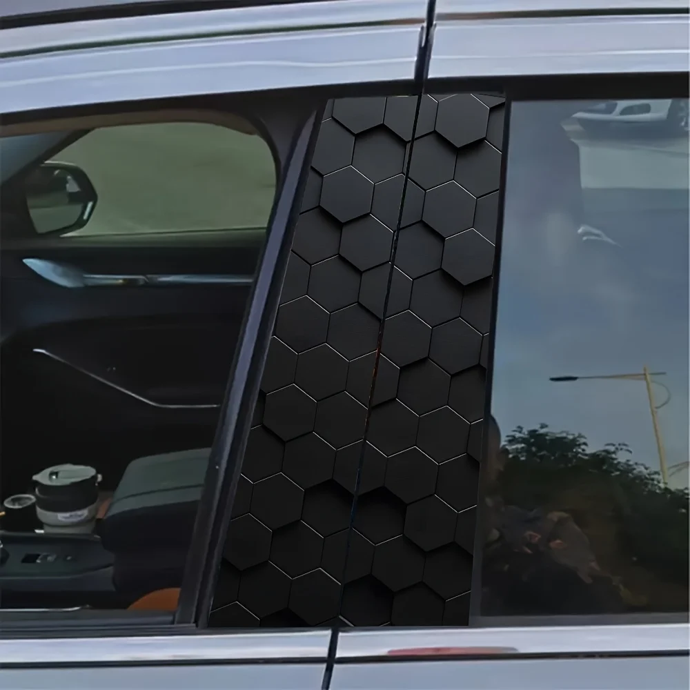 

2-Pack Black Hexagonal Car Sticker B-pillar External Protective Film Disposable Self-adhesive Rectangular Design Car Accessories