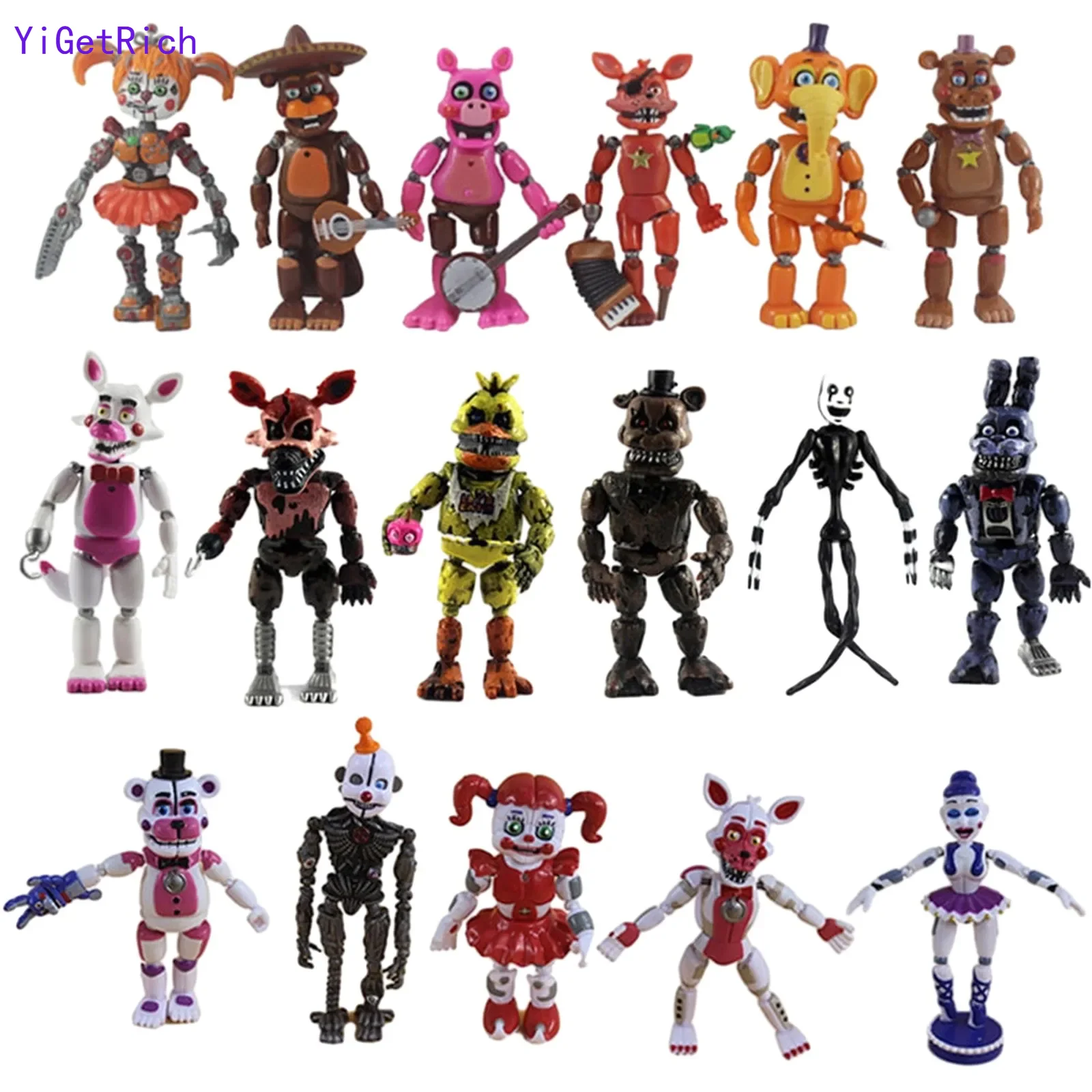 New 17PCS Five Nights At Freddys Action Figures Toy Security Breach Series Glamrock Foxy PVC Doll For Kid Gift Decorations Gifts