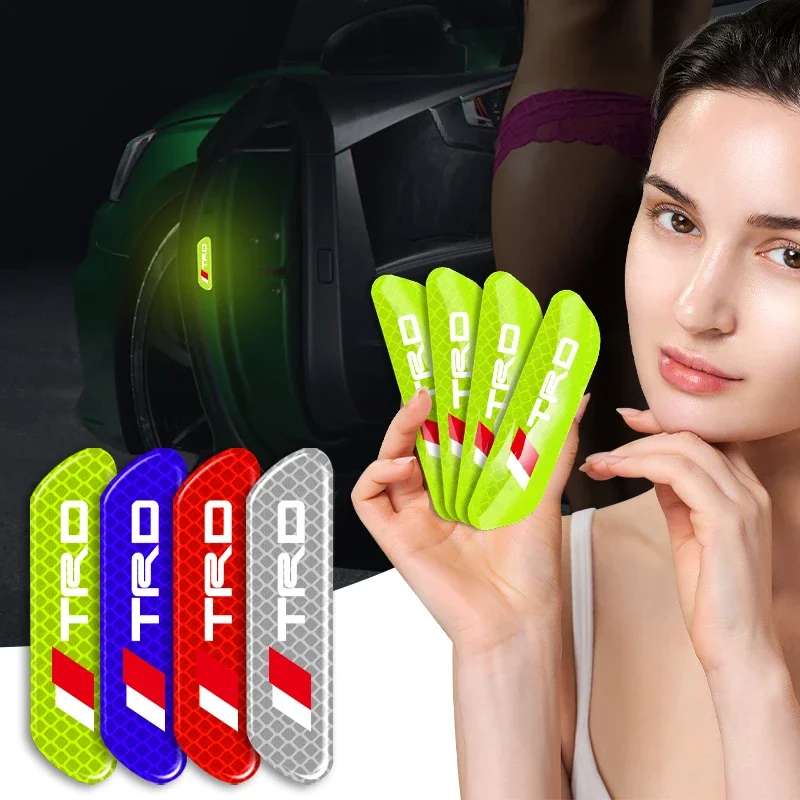 

4pcs Car Door Reflective Strips security Warning Stickers For Toyotas TRD Autocollant Pegatina RAV4 Avensis Yaris Levin Crown