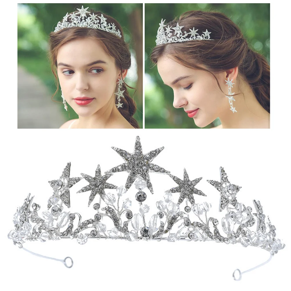 Diadema nupcial, tocado de estrella, corona, pelo, diademas Miss con diamantes de imitación para mujer