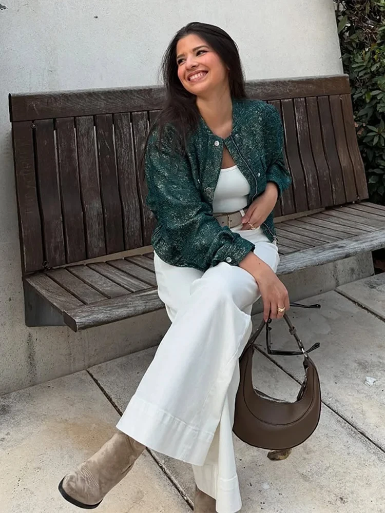 سترات نسائية قصيرة عصرية فضفاضة بياقة واقفة وصدر واحد وأكمام طويلة معاطف نسائية ربيعية ملابس خارجية للشارع #5