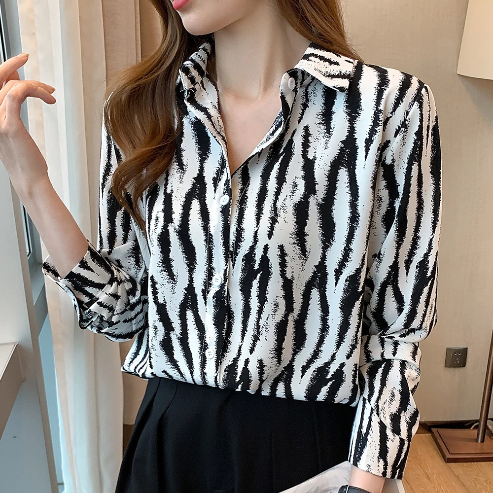 Shirt Fashion Zebra Print Long Sleeve Shirt For Women Casual Large Size Lapel Button Down Shirt For Women Elegant Evening Dress